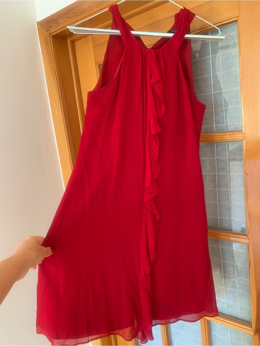 Jacob Red 100% silk Sleeveless Ruffle-Front Dress sz 8